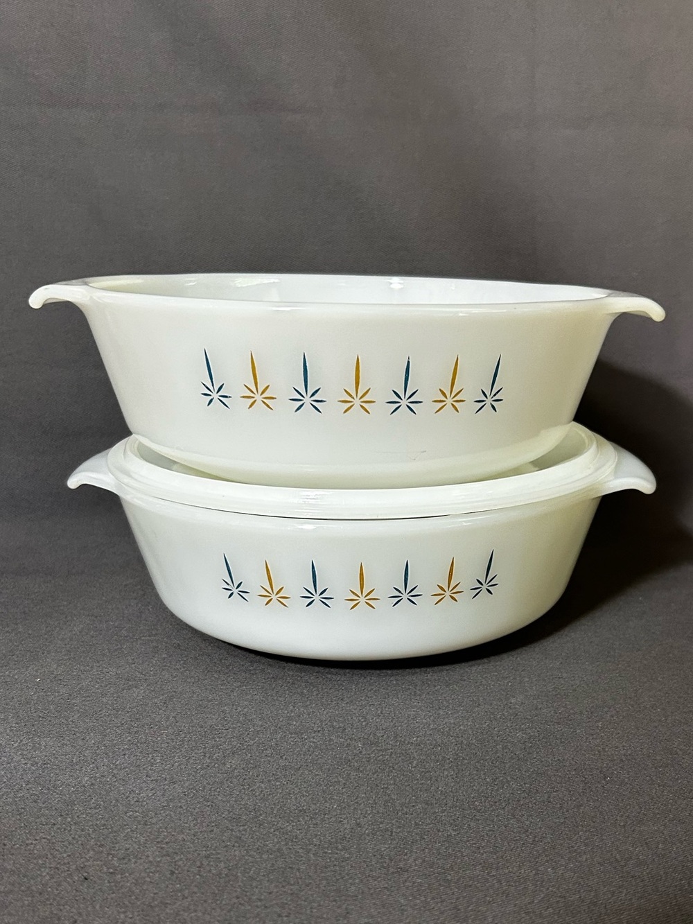 Vintage Fire King Candle Glow Casseroles (2) - with one lid